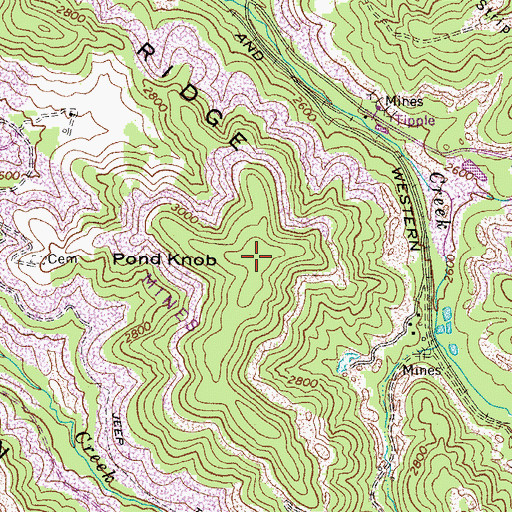 Topographic Map of Pond Knob, WV