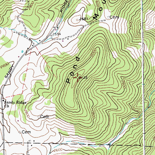 Topographic Map of Pond Mountain, WV