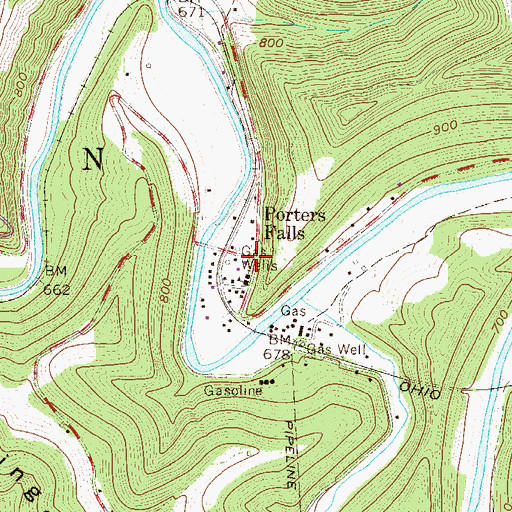 Topographic Map of Porters Falls, WV
