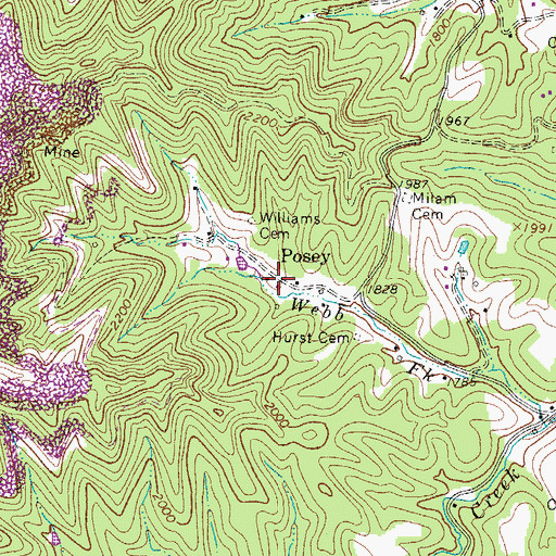 Topographic Map of Posey, WV