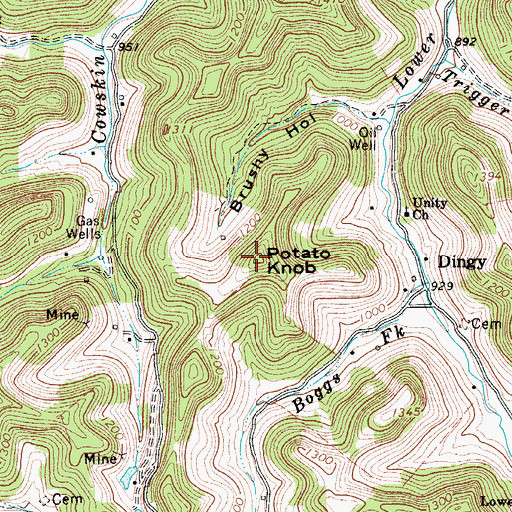 Topographic Map of Potato Knob, WV