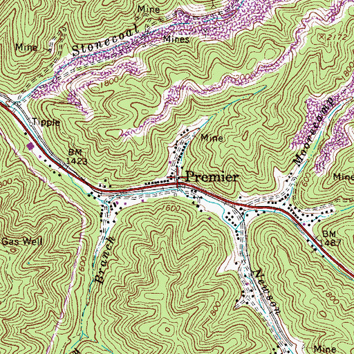 Topographic Map of Premier, WV