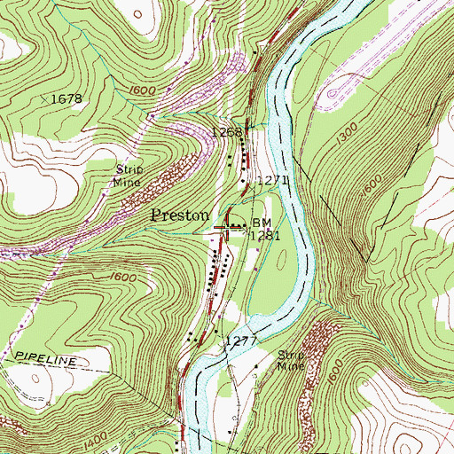 Topographic Map of Preston, WV