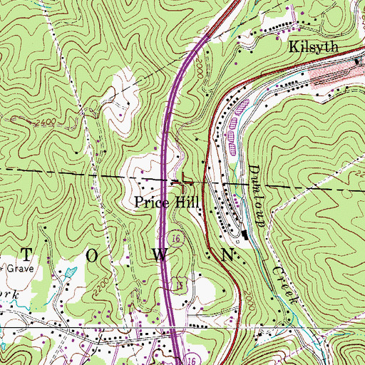 Topographic Map of Price Hill, WV