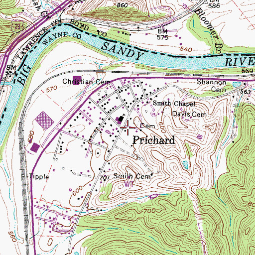 Topographic Map of Prichard, WV