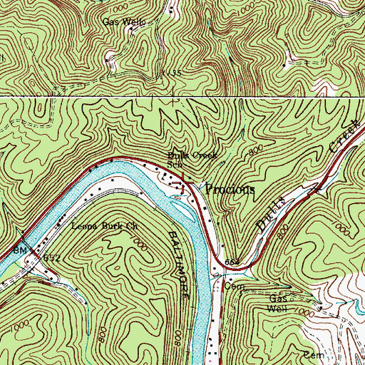 Topographic Map of Procious, WV
