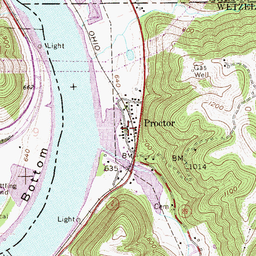 Topographic Map of Proctor, WV