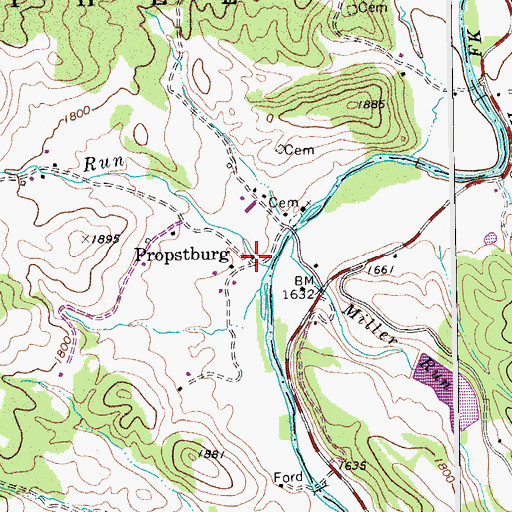 Topographic Map of Propstburg, WV