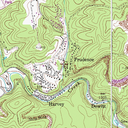 Topographic Map of Prudence, WV