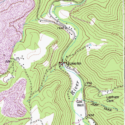 Topographic Map of Queens, WV