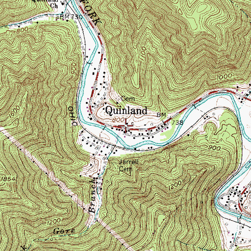 Topographic Map of Quinland, WV