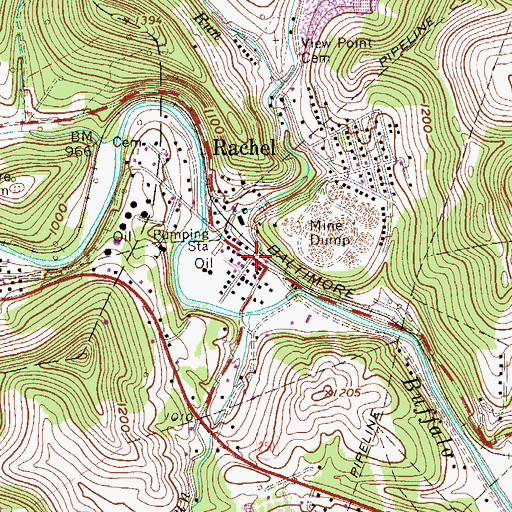 Topographic Map of Rachel, WV