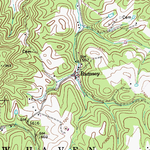 Topographic Map of Ramsey, WV