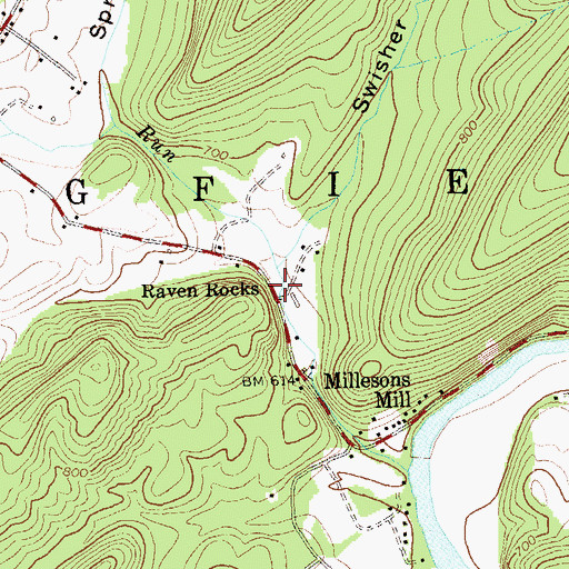 Topographic Map of Raven Rocks, WV