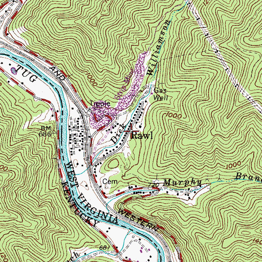 Topographic Map of Rawl, WV