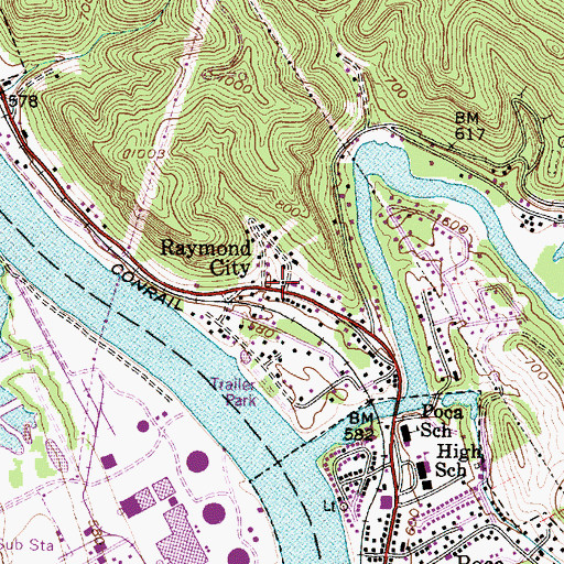 Topographic Map of Raymond City, WV