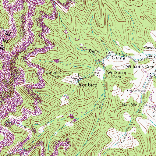 Topographic Map of Redbird, WV