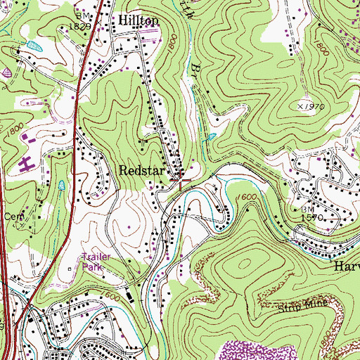 Topographic Map of Redstar, WV