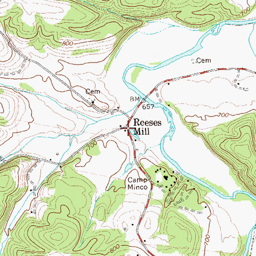 Topographic Map of Reeses Mill, WV
