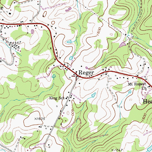 Topographic Map of Reger, WV