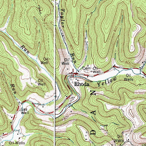 Topographic Map of Rhoda, WV