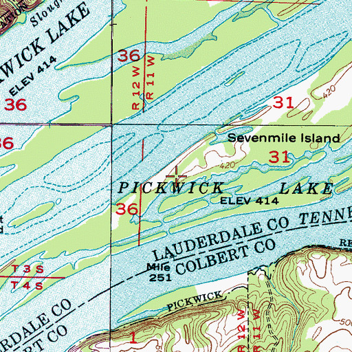 Topographic Map of Sevenmile Island Wildlife Management Area, AL