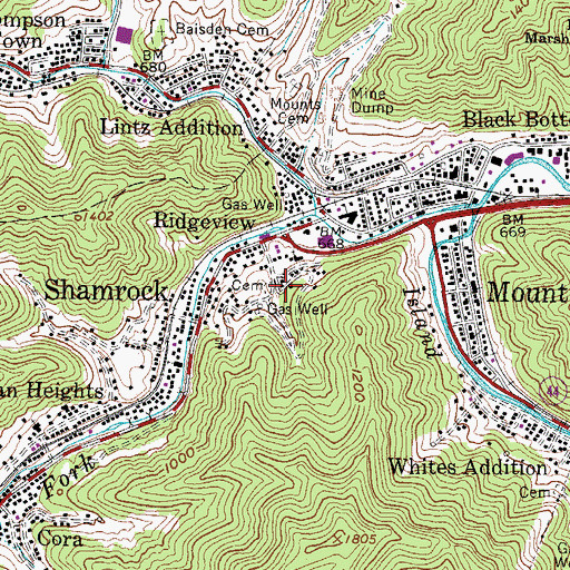 Topographic Map of Ridgeview, WV