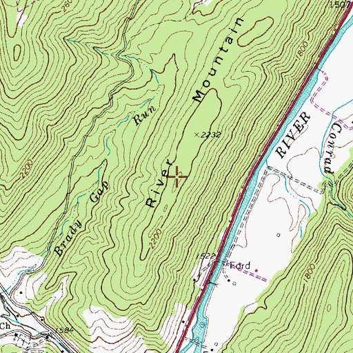 Topographic Map of River Mountain, WV