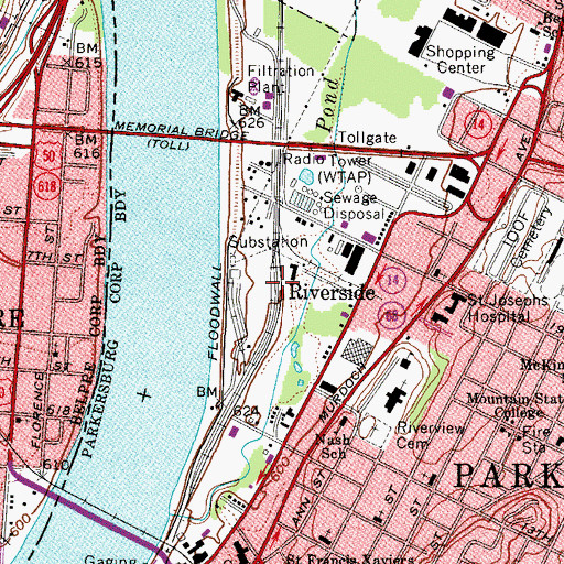 Topographic Map of Riverside, WV