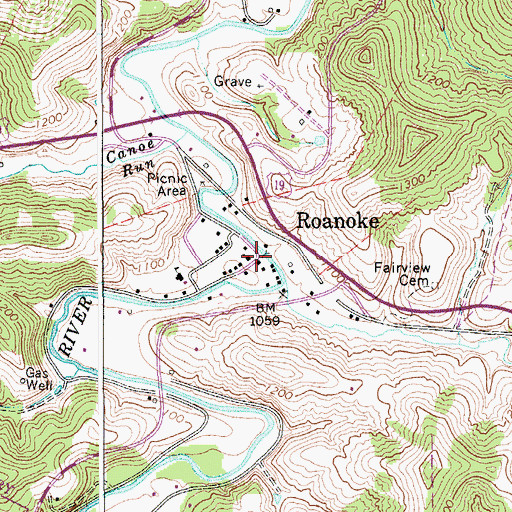 Topographic Map of Roanoke, WV