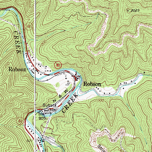Topographic Map of Robson, WV