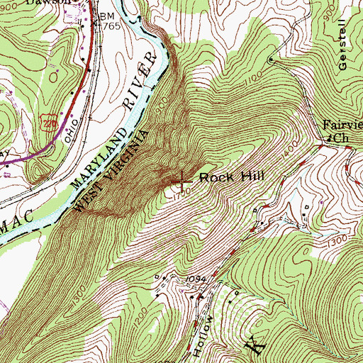 Topographic Map of Rock Hill, WV