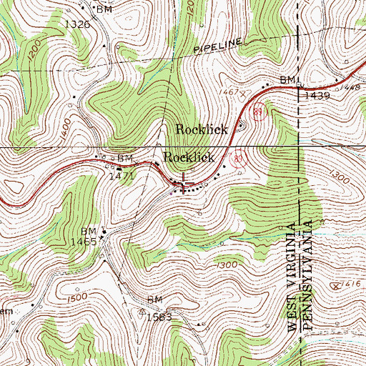 Topographic Map of Rocklick, WV