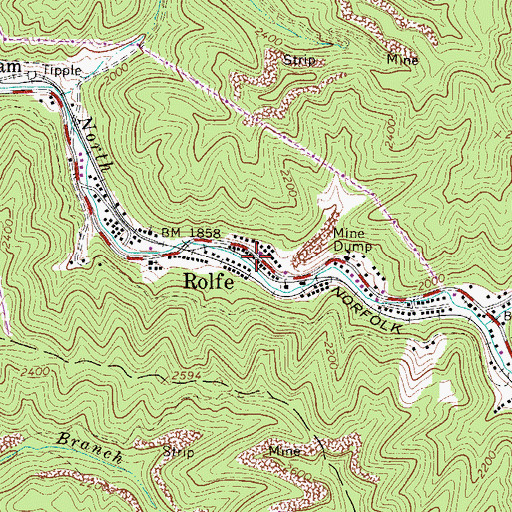 Topographic Map of Rolfe, WV