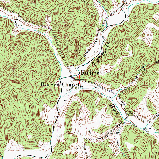 Topographic Map of Rollins, WV