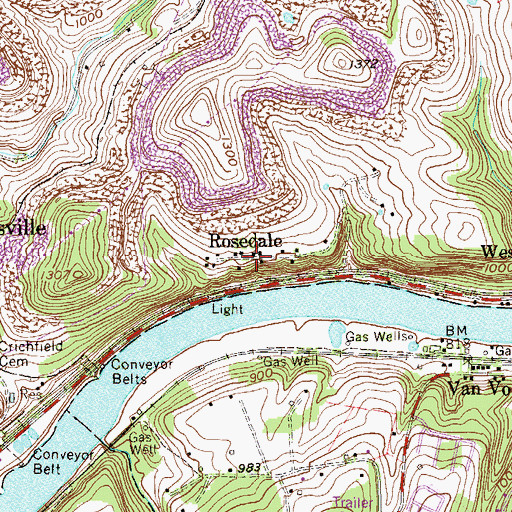 Topographic Map of Rosedale, WV