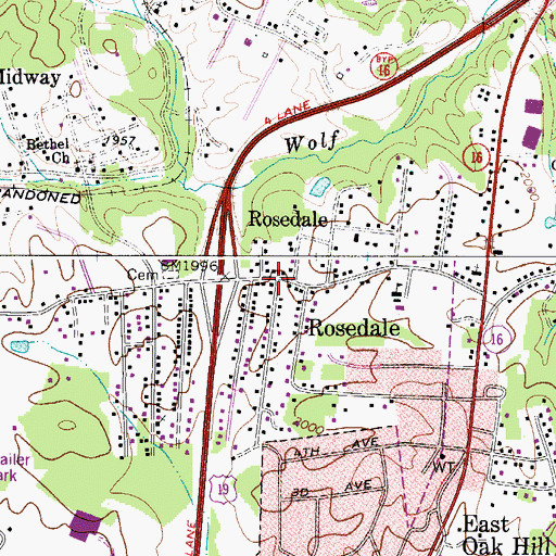 Topographic Map of Rosedale, WV