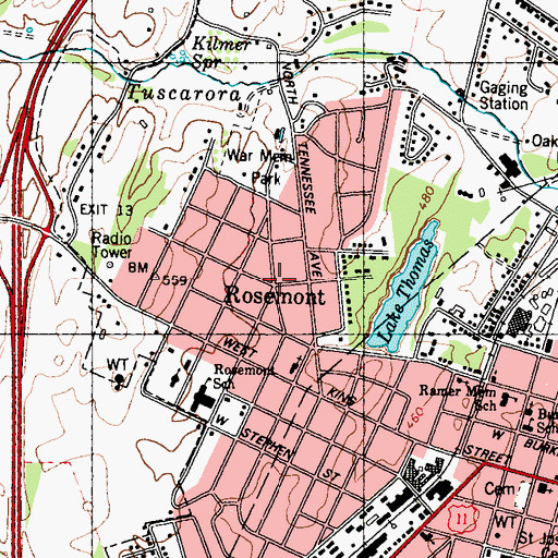 Topographic Map of Rosemont, WV