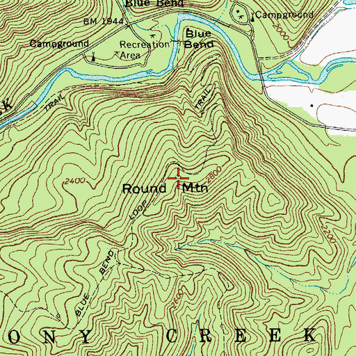 Topographic Map of Round Mountain, WV