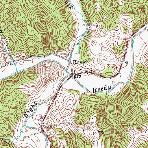 Topographic Map of Rover, WV
