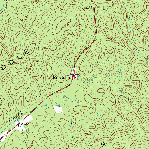 Topographic Map of Roxalia, WV