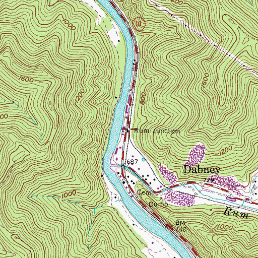 Topographic Map of Rum Junction, WV