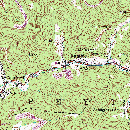 Topographic Map of Rumble, WV
