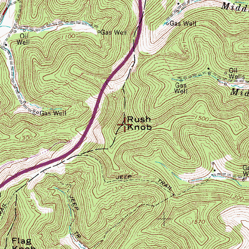 Topographic Map of Rush Knob, WV
