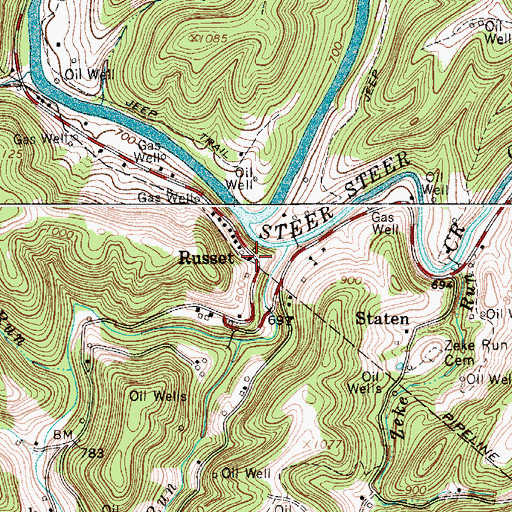 Topographic Map of Russet, WV