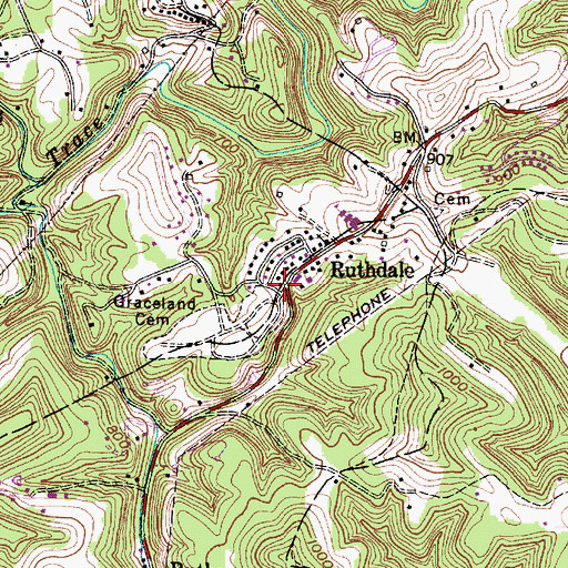 Topographic Map of Ruthdale, WV