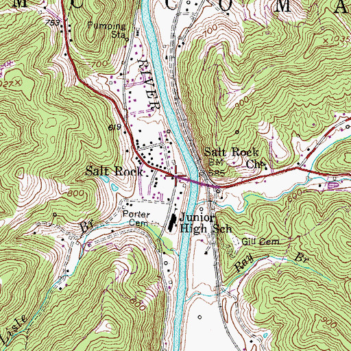 Topographic Map of Salt Rock, WV
