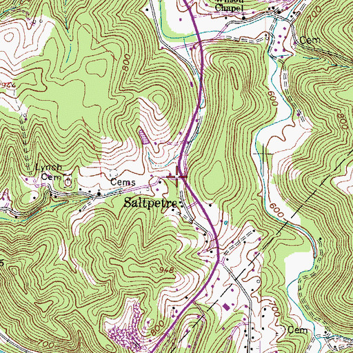 Topographic Map of Saltpetre, WV