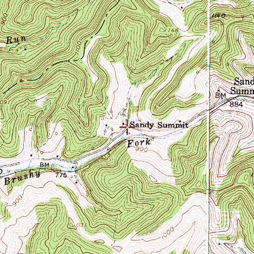 Topographic Map of Sandy Summit, WV