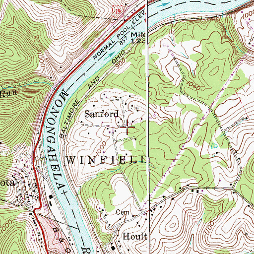 Topographic Map of Sanford, WV
